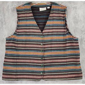 Elisabeth Petites Vest Womens 2P Multicolor Striped Western Vintage Button up